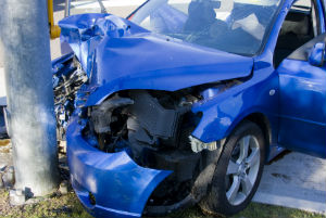 blue car smashed front