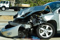 Smashed SUV after a car accident in Sacramento, CA
