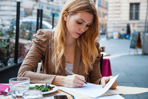 Woman working through lunch