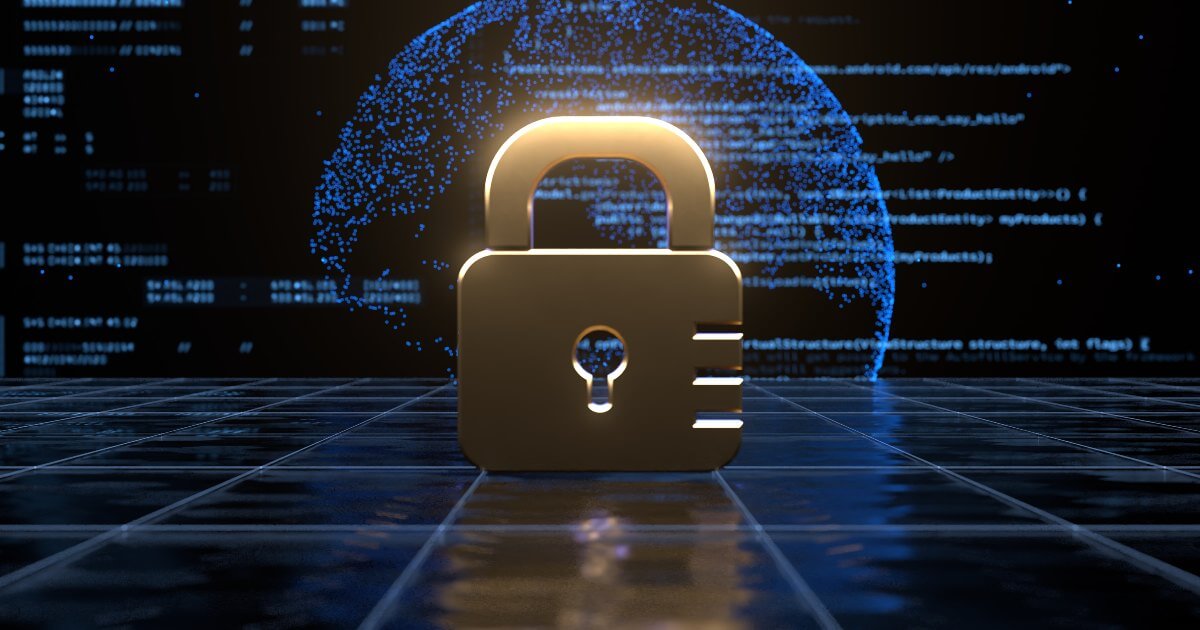 gold padlock with digital background